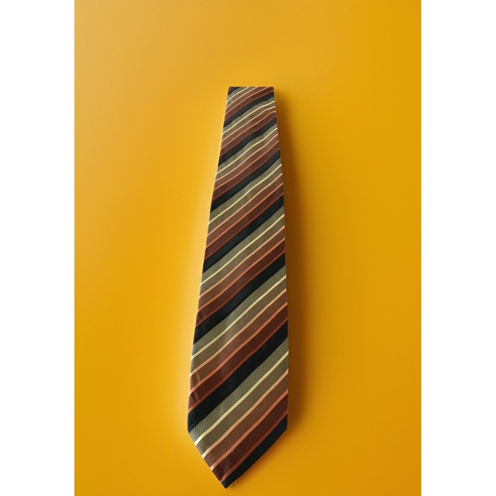 Mens Tie Necktie‎ Croft & Barrow Diagonal Stripe Stripes Gold Black Brown Green